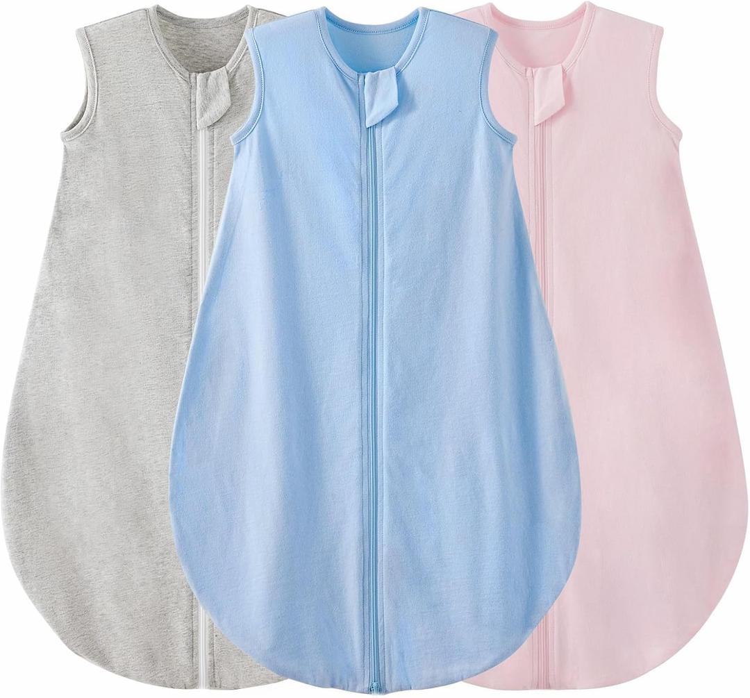 Duomiaomiao 3 Pack Baby Sleep Sack 100% Organic Cotton Lightweight Breathable Comfy Toddler Sleeping Sack (0.5tog Gray&Blue&Pink, Medium) Duomiaomiao 3 Pack Baby Sleep Sack 100% Organic Cotton Lightweight Breathable Comfy Toddler Sleeping Sack (0.5tog Gray&Blue&Pink, Medium)