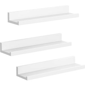 SONGMICS Floating Shelves, Set of 3 Wall Shelves, 15-Inch Wide, for Photo Frames and Trinkets, for Living Room, Home Office, Kitchen, Bathroom, White ULWS38WT (15"W)