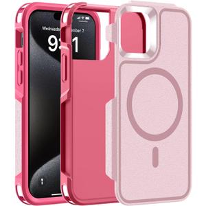 Magnetic Case for iPhone 15 Pro Max 6.7'',[Compatible with Magsafe][Heavy Duty Shockproof] [Military Grade Drop Protection][Non-Slip] Rugged Durable 4-Layer Hard Bumper Phone Cover-Pink