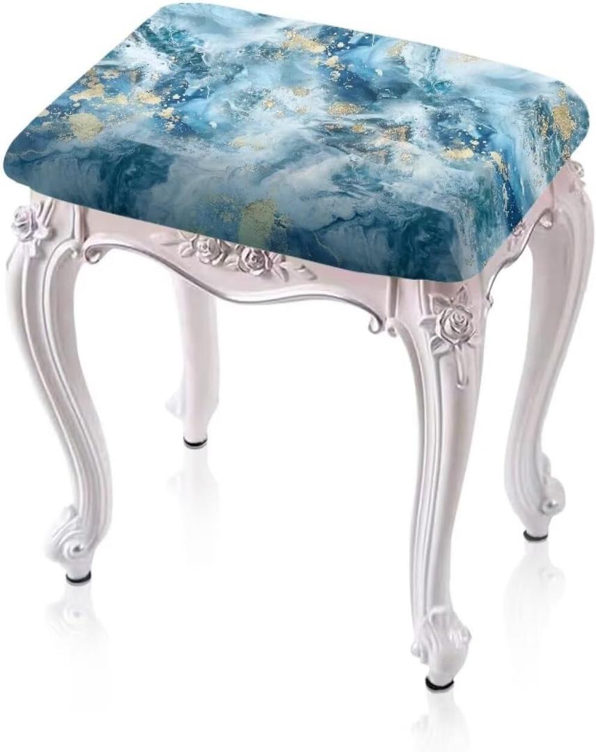 Flashideas Blue Marble Print Bar Stool Covers Stool Covers Rectangle 2 Pack Stretch Rectangle Bar Stool Covers Jacquard Chair Seat Slipcover Vanity Stool Cover Saddle Bar Stool Slipcover