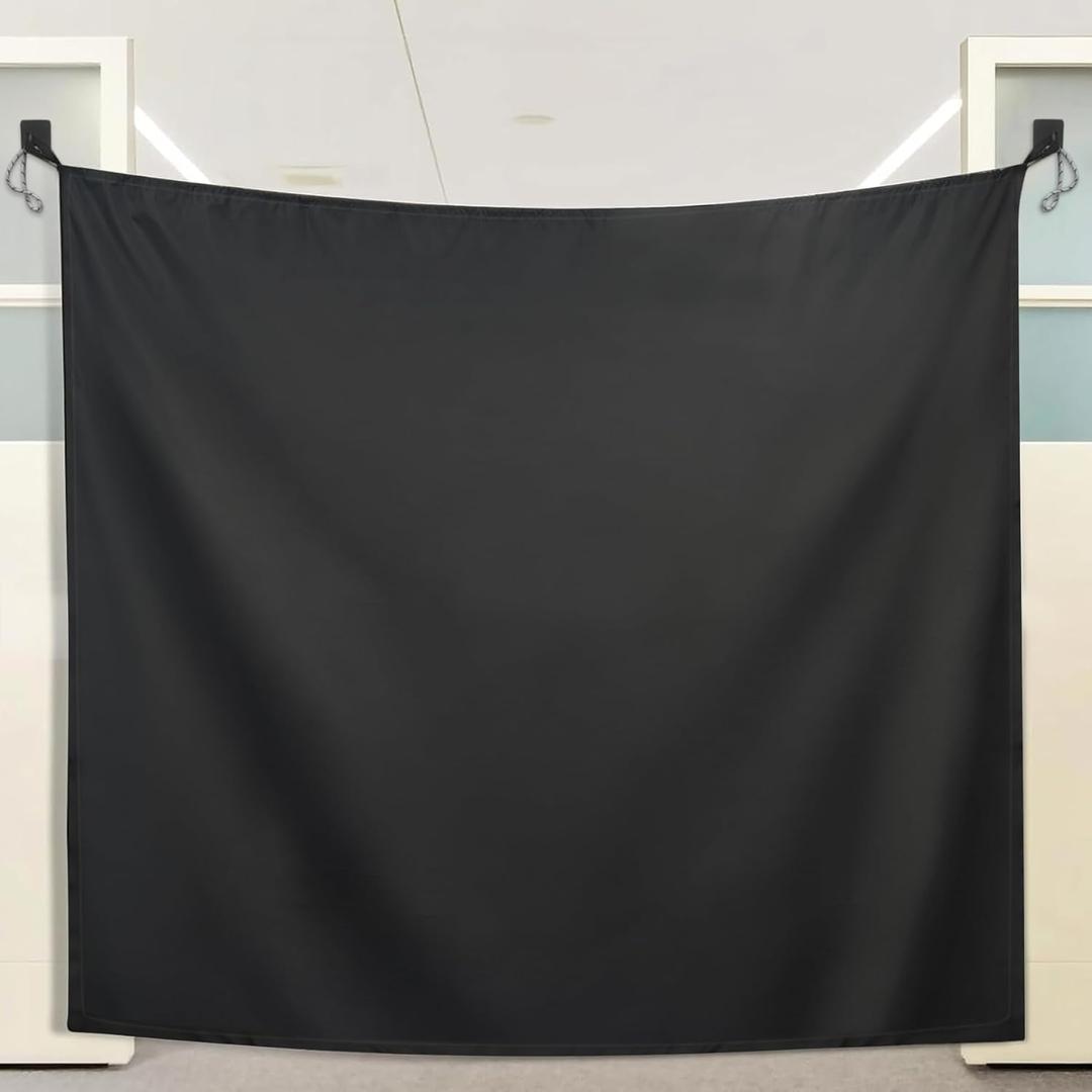 78 X 53 Inch Cubicle Curtain for Office, Blackout Privacy Curtains for Room Divider with Self Adhesive Hook Privacy Door Partition, Black