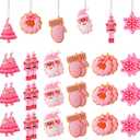 Zhanmai 24 Pcs Christmas Pink Ornaments Christmas Tree Hot Pink Decorations Cute Xmas Hanging Ornaments Traditional Xmas Tree Party Decors