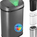 iTouchless 13 Gallon Oval Smart Bin with Odor Filter, 50L Touchless Stainless Steel Kitchen Trash Can, Automatic Motion Lid, Fingerprint-Proof, Executive Dark Metallic Finish, Gunmetal Gray