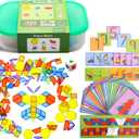 140 Pcs Translucent Pattern Blocks,Geometric Shapes,Translucent Toys,Light Table Accessories and Manipulatives,Includes 46 Activity Cards