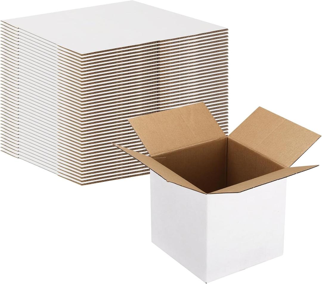 Calenzana 4x4x4 Shipping Boxes Set of 40, White Corrugated Cardboard Box for Mailing Packing Gifts Small Business