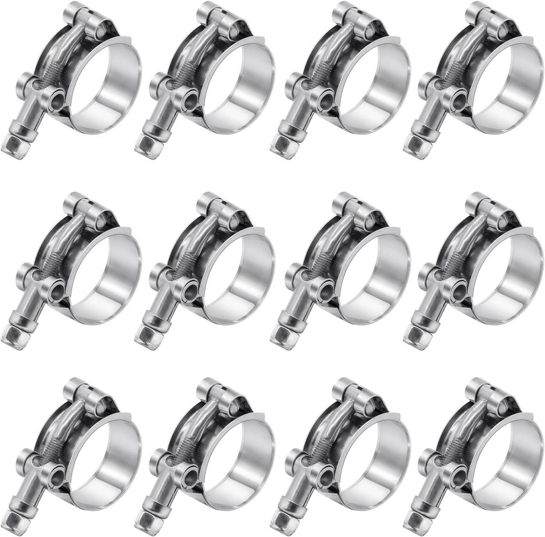 12 Pack 1.5 inch T-Bolt Hose Clamps, Stainless Steel_304 Working Range 44mm-50mm for 1.5" Hose ID, Turbo Intake Intercooler Clamp for Automotive