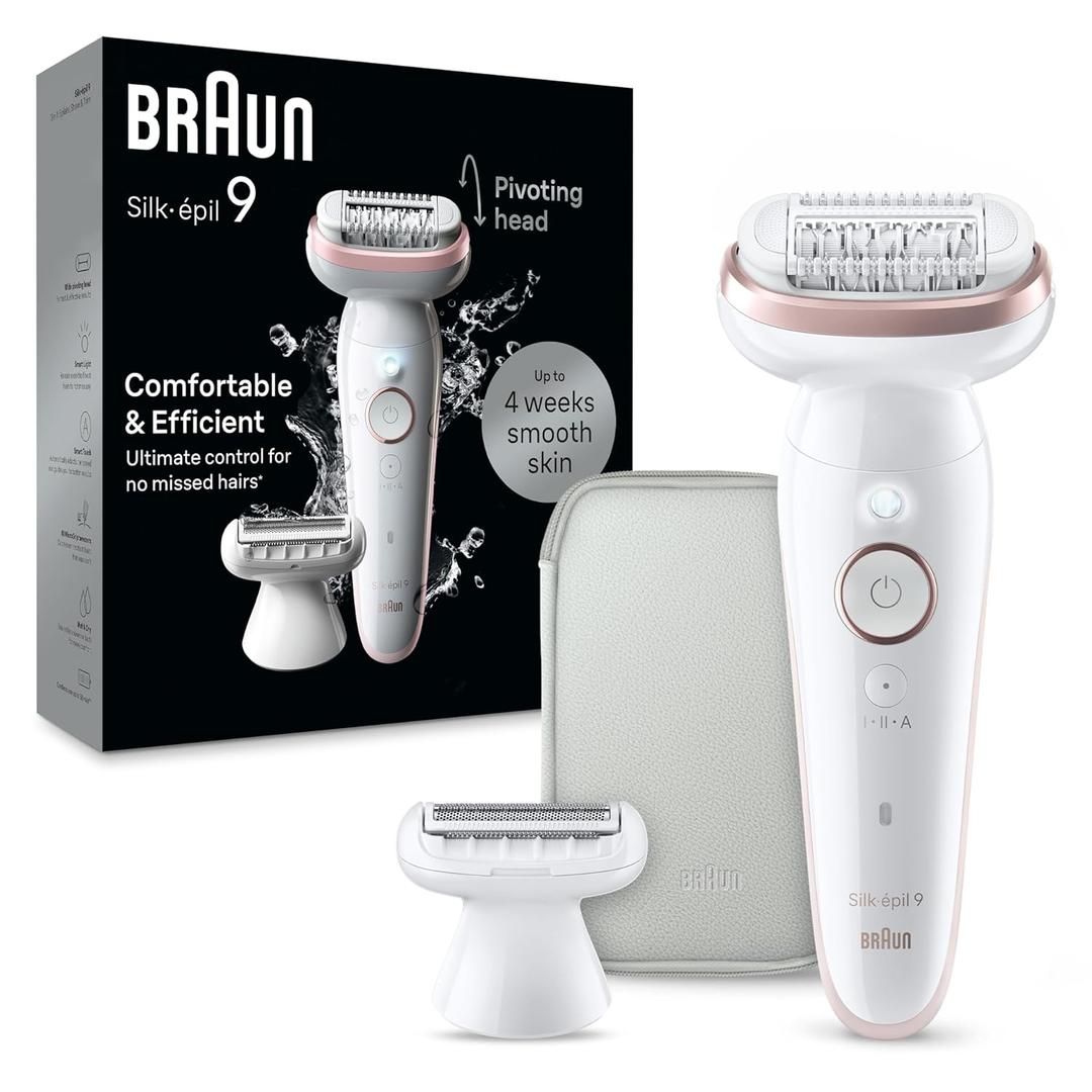 Braun Epilator Silk-pil 9, Hair Removal Device, Women Shaver & Trimmer, Pivoting Head, Wet and Dry Epilator, Includes Shaver Head and Trimmer Comb, SES9-030