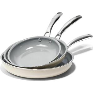 Kikcoin Non Stick Frying Pans, 3 Pack Ceramic Frying Pan for Cooking, 8+9.5+11 Inch Omelette Pans Set with Stay Cool Handle, Induction Ready, Free of PFAS PFOA PTFE, Oven/Dishwasher Safe