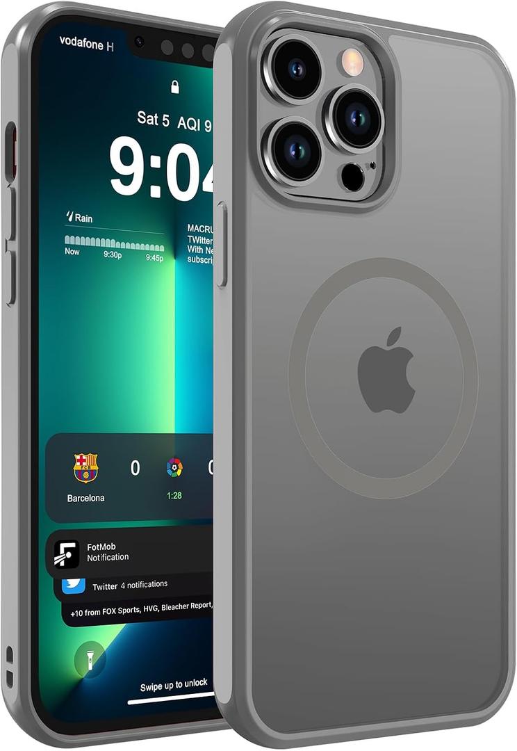DEERLAMN Magnetic Matte Case for iPhone 13 Pro, [Compatible with MagSafe][Military Grade Drop Protection] Anti-Fingerprint Slim Translucent Shockproof Protective Phone Cover, Grey