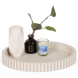 Cathyeen Oval Tray for Coffee Table Decor, 13" Resin Coffee Table Trays, Table Centerpieces Decorative Tray for Home Decor, Modern Decorative Centerpiece Trays, Beige Resin