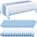 Breling 24 Packs Baby Blue and White Disposable Plastic Tablecloths and Satin Table Runner Set, 54 x 108 Inch Tablecloth, 12 x 108 Inch Table Runners for Wedding Graduation Birthday Baby Shower