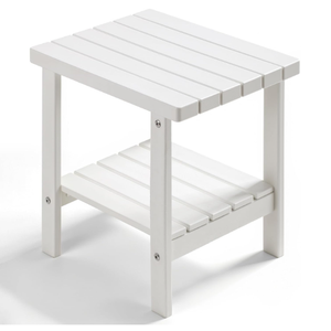 Outdoor Side Table, 2-Tier Storage Patio Side Table, HDPE Adirondack Side Table, Weather Resistant Square Small Outdoor Table for Patio, Backyard, Pool & Garden, White