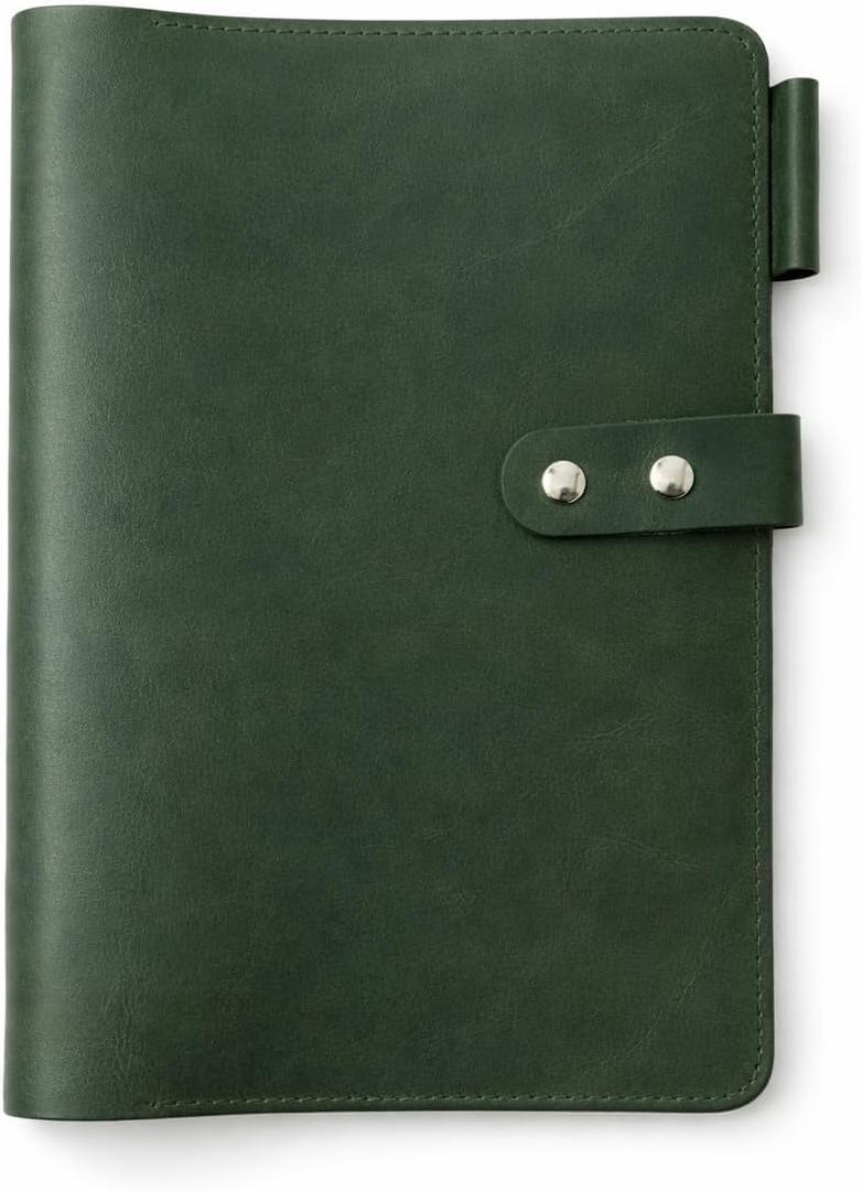 Premium Leather 3-Ring Binder Portfolio, 8.5x11 Inch Letter Size Organizer Folder, Refillable 3-Hole Paper BusinessBinder, Resume Folio for Men and Women (Green)