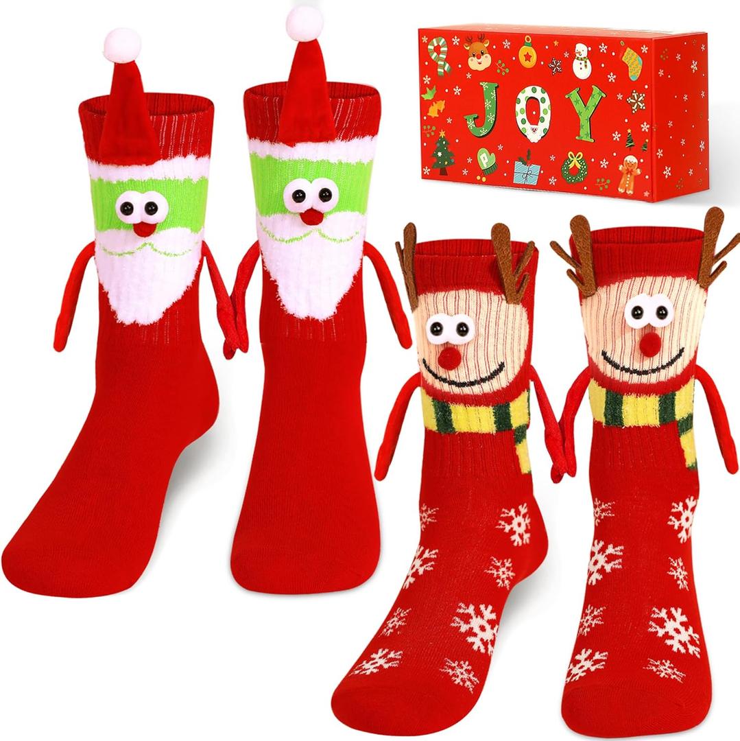 U-Goforst 3D Kids Christmas Socks Funny Crazy Holiday Hand Holding Socks Christmas Gifts Stocking Stuffers for Boys Girls (Red)