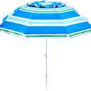 beach umbrella with sand anchor,UPF 50+protection,8 ribs, beach umbrellas for sand portable,with button tilt - multifunctional outdoor sunshade for gardens,courtyards,and beaches. (Blue Widestrip)