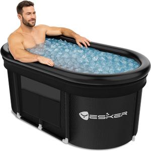 Yesker 110-Gallon Oval Ice Bath Tub with Storage Bag, Multi-Layered Portable Cold Plunge Tub with Cover, Drop-In Bathtub Foldable for Athletes, Home Gym, Outdoor Use