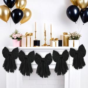 Large Black Bow Garland Banners for Coquette Birthday Party Decorations-Bow Themed Birthday Decor for Baby Shower Bridal Shower Bachelorette Party Wedding Favors Supplies (Black)
