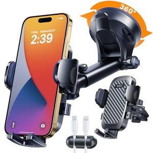 2026 Ultimate Best【True Military-Grade & Safety Cert】Car Phone Holder HTU【Upgraded 360 Rotation & 100+LBS Strongest Suction】5-in-1 Truck Windshield Dashboard Vent Mount Stand for iPhone Android, Black