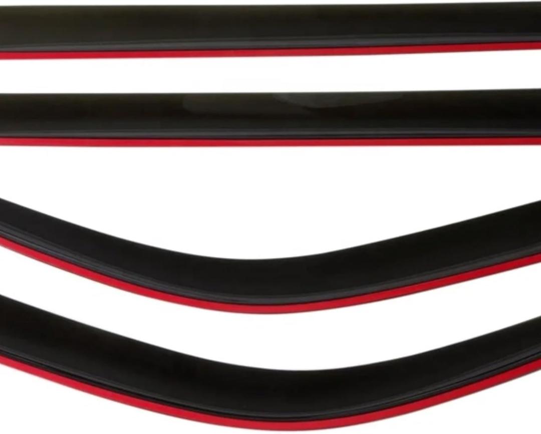 Window Deflectors, Black, Smoke Tint, 4-Piece Set, Automotive Wind Guards with Red Accent Trim