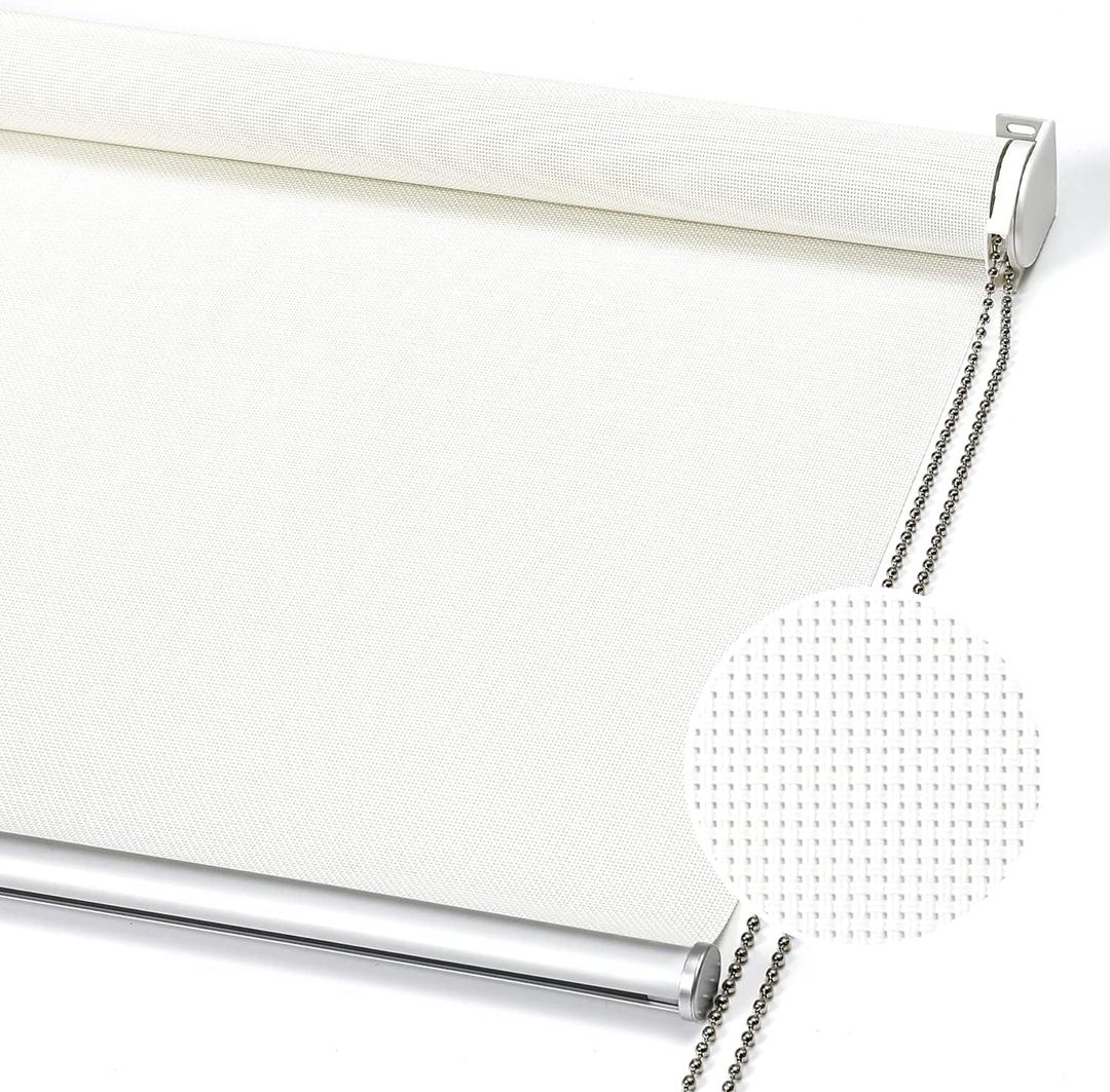 ChrisDowa Light Filtering Roller Shades, with 5% Openness Solar Screen, Flame Retardant Fabric. Solar Semi Sheer Roller Blinds for Office and Home. Easy to Install.Off White,35" W x 72" H