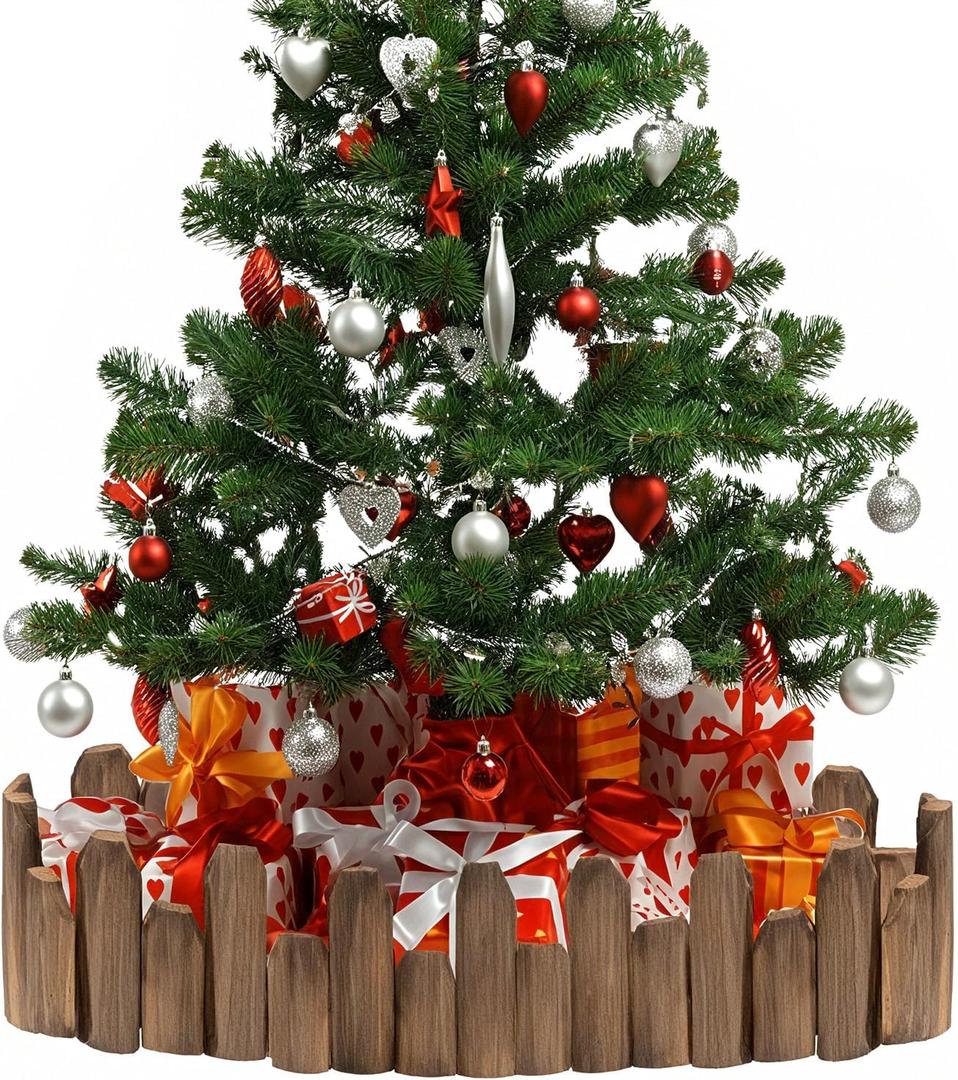 Christmas Tree Edging, Wooden Edgings for Christmas Tree gate, Edging Border Mini Christmas Tree Edging Barrier, Home Garden Christmas Tree Edging Edge, 5.9" H x 4ft L (2 Pack)