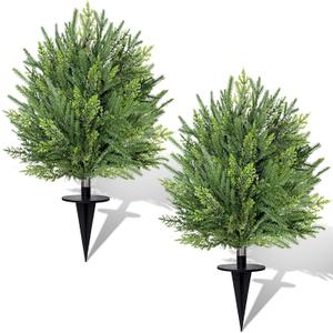 2 Pack 24" Artificial Christmas Topiary Ball Trees with Spike Mixed Real Touch Norfolk Pine & Cypress Tips Fake Ball Shrubs Holiday Planters Outdoor Christmas Tree Urn Fillers Front Porch Indoor Decor