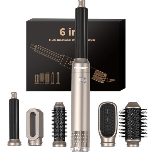 Hair Dryer Brush 6 in 1 Hair Styler 60000RPM Powerful Blow Dryer Brush Professional Hot Air Styler 1000w Detachable Hot Air Brush Hair Styling Tools Auto Wrap Curlers Thermal Brush Straightener Gold