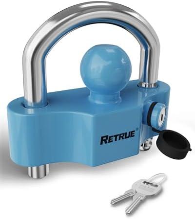 RETRUE Universal Coupler Lock Trailer Locks Ball Hitch Trailer Hitch Lock Adjustable Security Heavy-Duty Steel Fits 1-7/8 Inch, 2 Inch, 2-5/16 Inch Couplers Blue & Silver