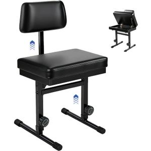 MXQMKL Adjustable Piano Bench with Storage,Guitar Stool with Back Support Music Keyboard Bench with Black Cushion Adjustable Height for Keyboard Stand for Musicians Piano Stool Playing Chair