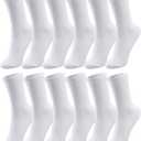 Duufin 12 Pairs Men's Crew Socks Mid Calf Casual Workout Gym Plain Crew Athletic Socks for Men (10-13, White)