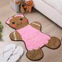 Dunzy Pink Christmas Tufted Gingerbread Bath Rugs 29.53 x 15.75 Inch Nonslip Bathroom Welcome Mat House Doormat Cute Soft Absorbent Bathtub Rug for Xmas Kitchen Door Decorations, 10" x 12"