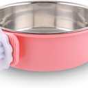 Crate Dog Bowl Removable Stainless Steel Water Food Feeder Bowls Cage Coop Cup for Cat Puppy Bird Pets (Large, Pink)