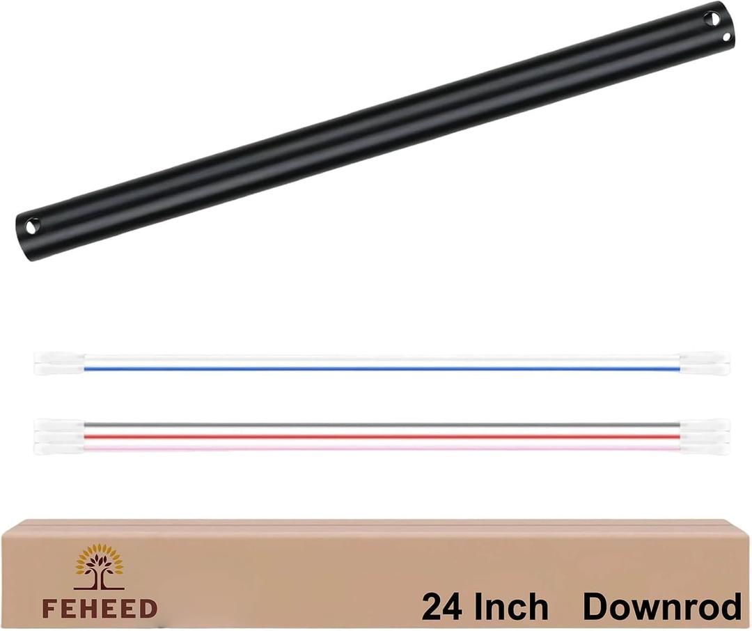24 Inch Ceiling Fan Downrod, 1" Diameter Matte Black Ceiling Fan Extension Rod (No Threads) with 5 x 18-AWG Wires,Universal Down Rods for Ceiling Fans,Easy Installation
