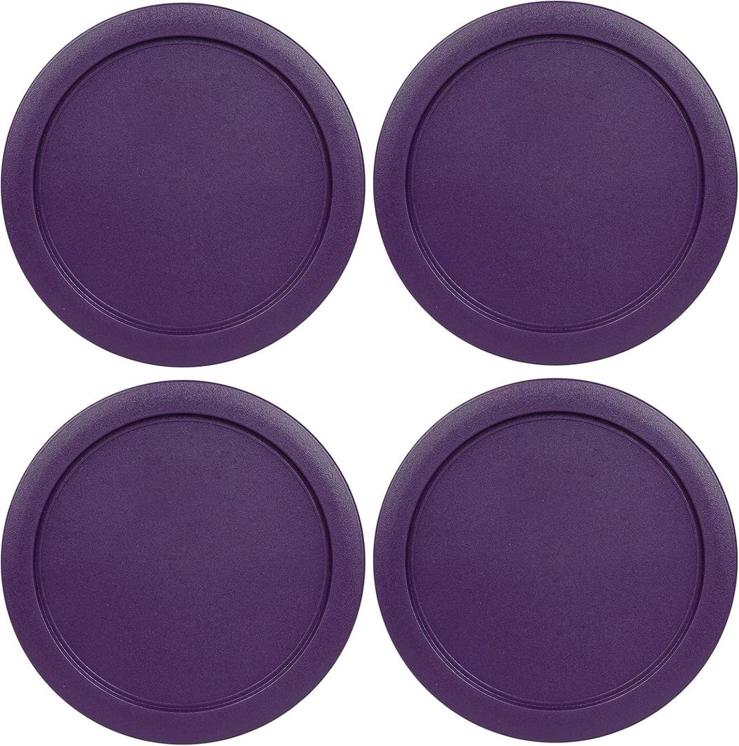 Replacement Lids for Pyrex 4-Cup Glass Food Storage Container Bowls, 6-Inch Plastic Round Lids Covers fits Pyrex 7201-PC, Airtight & Leakproof (4-Pack, Purple)