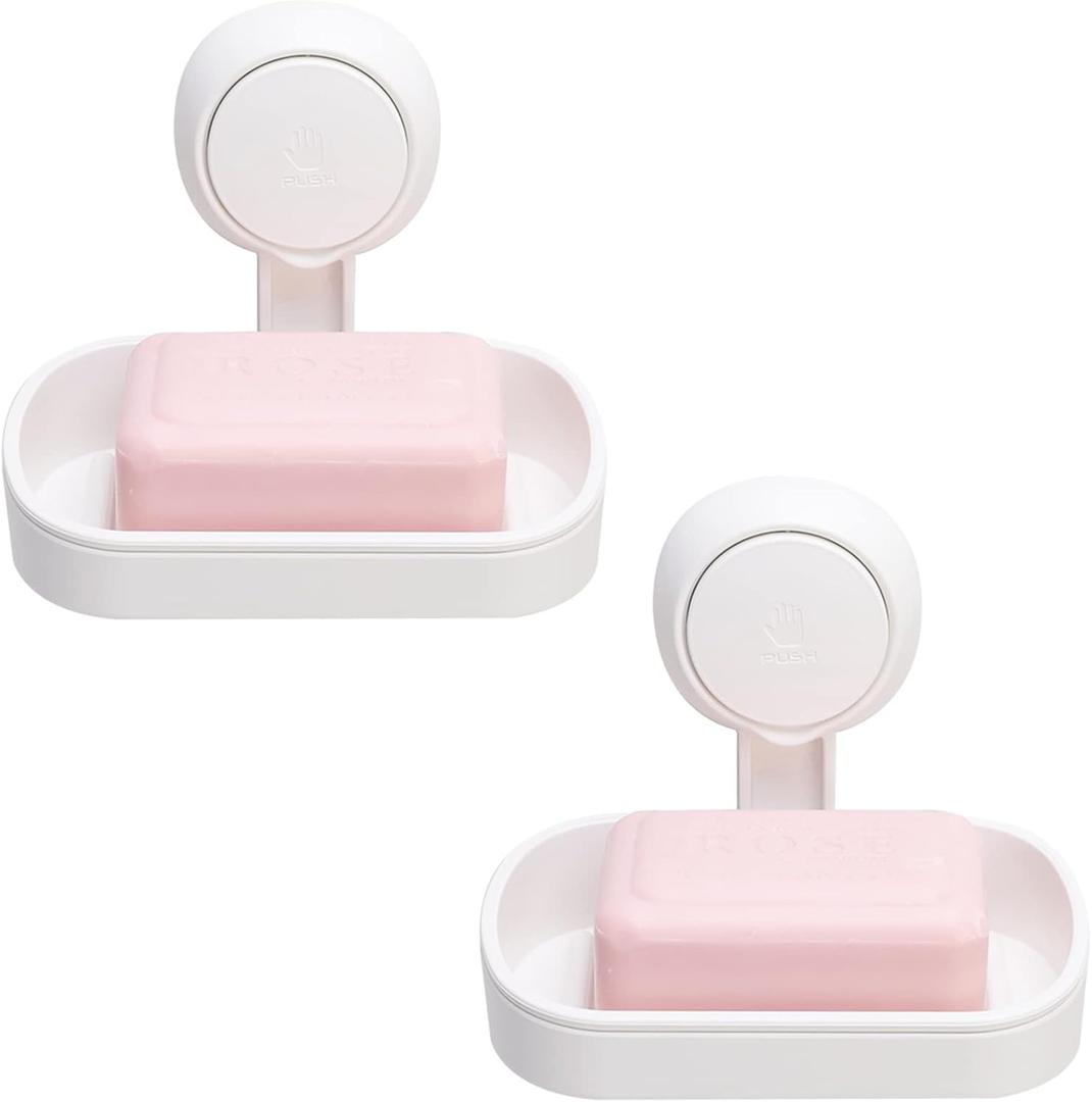 TAILI Soap Holder Soap Dish for Shower, Suction Cup Soap Holder for Shower Wall, Bathroom Accessories, Removable Strong Hold Soap Saver, Drill Free Double Soap Dish, White 2 Set
