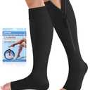 CASMON 15-20mmHg Zipper Compression Socks for Women and Men, Knee High Compression Stockings, Medical Open Toe Support Socks for Varicose Veins, Post-surgery, Swelling, Nurses, Pregnancy (1 Pair), M
