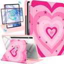 Wazzasoft for Samsung Galaxy Tab S7 Fe/S7 Plus/S8 Plus Case 12.4 Inch Folio Cover Pencil Holder Women Girls Cute Girly Heart Unique Design Rotating Tablet S8 Plus 2022/S7 Plus 2021/S7 FE 5G Cases
