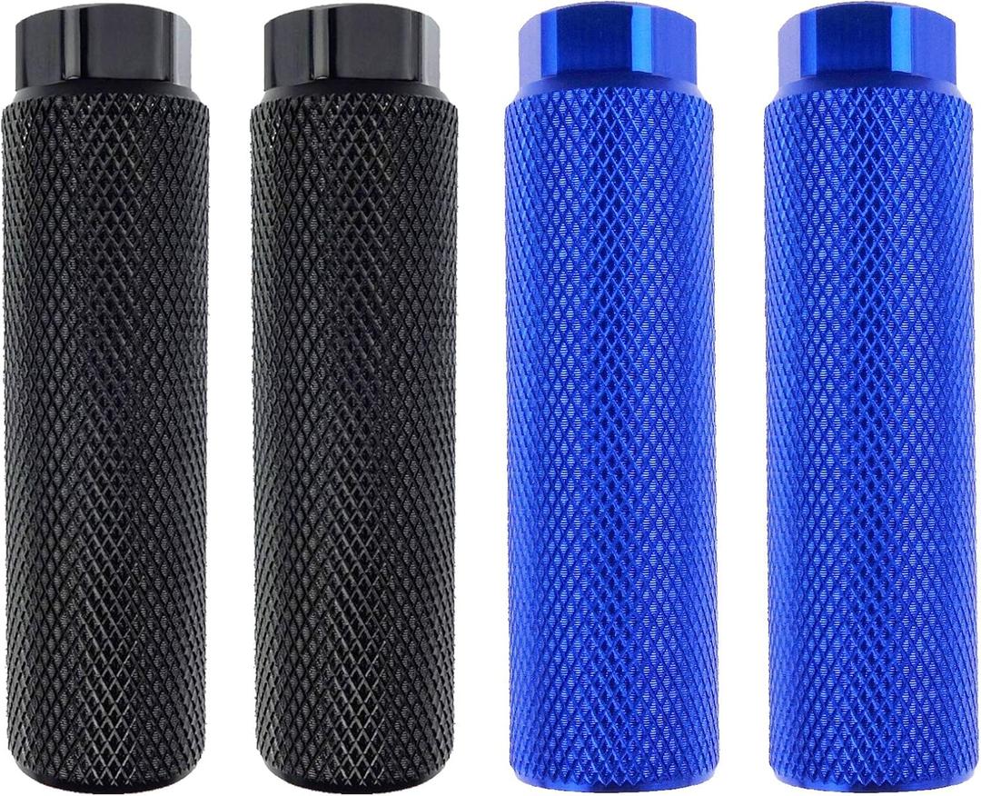 2 Pairs Aluminum Alloy Bike Pegs for Mountain Bike Cycling Rear Stunt Pegs Fit 3/8 inch Axles (Black and Blue)