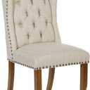 OSP Home Furnishings Jessica Button Tufted Wingback Upholstered Dining Chair with Wood Legs, Linen Fabric, 22.5 W x 26.25 D x 42.75 H