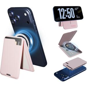 isee 2025 Upgraded MagSafe Wallet for iPhone 17/16/15/14/13/12, Powerful Magnetic, 5-Card Capacity, RFID Blocking, MagSafe Sticker Included, Lightweight Adjustable Card Holder, Light Pink