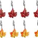 Maple Leaf Shower Curtain Hooks, 12Pcs Thanksgiving Decorative Autumn Fall Leaves Shower Curtain Rings Rustproof for Bathroom Bedroom Room Decor