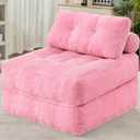 HABUTWAY Folding Sofa Bed, Convertible Sleeper Chair Bed w/Dual-Pillow & Handle, Foldable Floor Sofa Lounge w/Back Support for Living Room, Bedroom, Apartment, Office, Pink