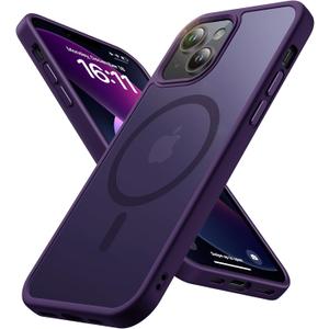 Magnetic for iPhone 13/14 Case, Military Grade Drop Protection, Compatible with MagSafe, Shockproof Anti-Fingerprint Translucent Phone Protective Cover for iPhone 13/14 (6.1"), Deep Purple