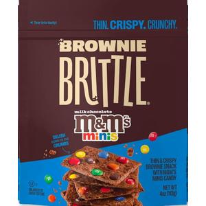 Brownie Brittle M&MS Minis Thin and Crispy Sweet Snacks (Pack of 1, 4 oz), Rich Gourmet Brownie Bites Dessert, BBD: JAN 12/2027