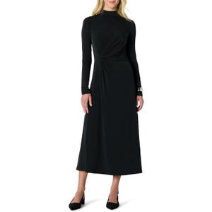 Amazon Essentials Women's Fit and Flare Long-Sleeved Short Maxi Dress (Large, Black)