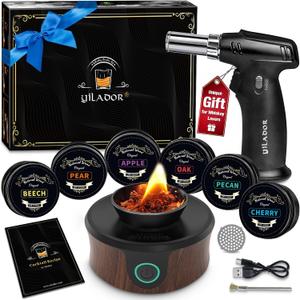 Electric Whiskey Smoker Kit with Torch, Valentine's Day Gifts for Whiskey Lover, 6 Wood Chips  Infuse Rich Smoky Flavors in Bourbon Old Fashioned & Cocktails, Gifts for Him, Husband (Without Butane)