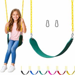 Jungle Gym Kingdom Swing for Outdoor Swing Set - Swing Seat Replacement Kit with Heavy Duty Chains - Backyard Swingset Playground Accessories for Kids - Green, 1 Pack