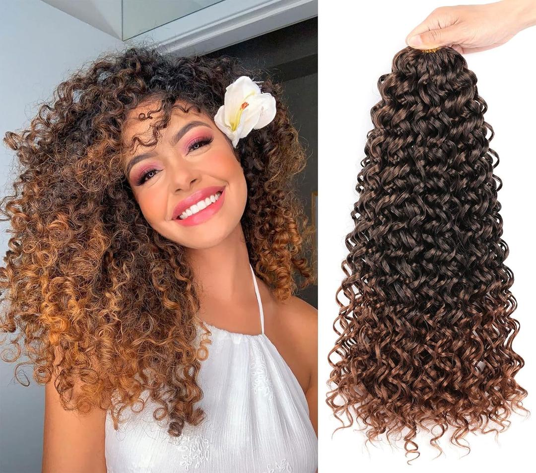 8 Packs 18 inch GoGo Curl Crochet Hair for Black Women Water Wave Curly Crochet Braiding Hair Ocean Wave Beach Curl Wavy Crochet Hair Extensions (Pack of 8, Ombre Brown)