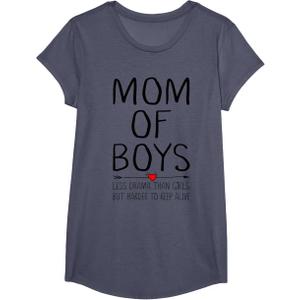 Mom of Boys Less Drama Than Girls But Harder to Keep Alive T-Shirt (Blue, M)