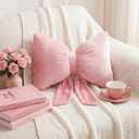 Thyle Large Pink Bow Pillow 18 x 16 Inches Velvet Bownot Throw Pillow Decorative Cute Coquette Bow Cushion Butterfly Shaped Decor for Wedding Dorm Room Bed Aesthetic Anniversary Sofa Couch Car Gift